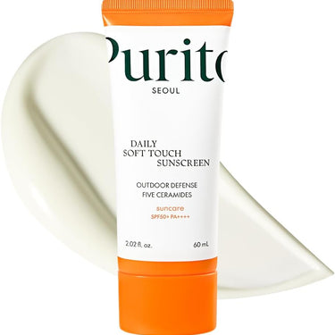 PURITO SEOUL Daily Soft Touch Sunscreen, 60ml, SPF50+ PA++++, Ceramides, Non White Cast, Water-Resistant UVA & UVB Protection, K-Beauty