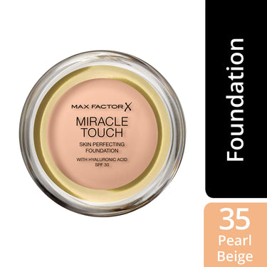 Max Factor Miracle Touch Foundation, New and Improved Formula, SPF 30 and Hyaluronic Acid, 35 Pearl Beige